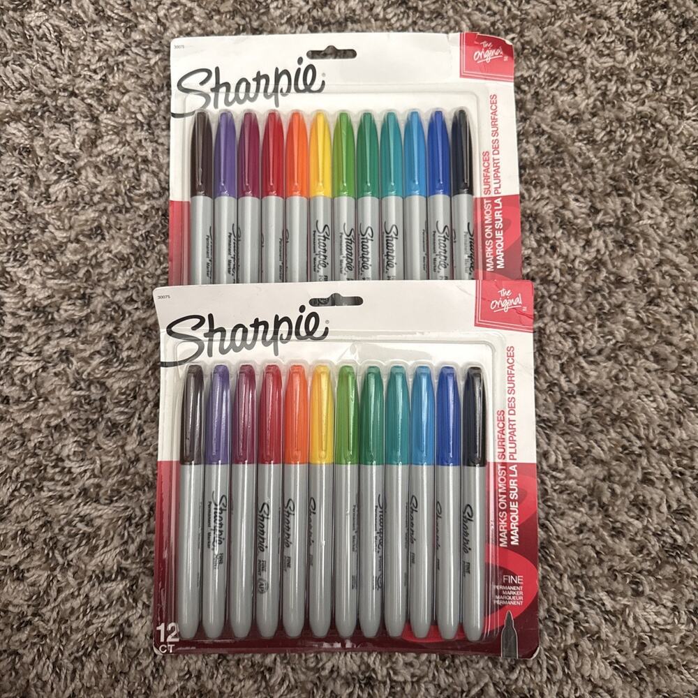 LOT OF 2 SHARPIE Permanent Markers Assorted Colors 12 Ct Pens - Fine